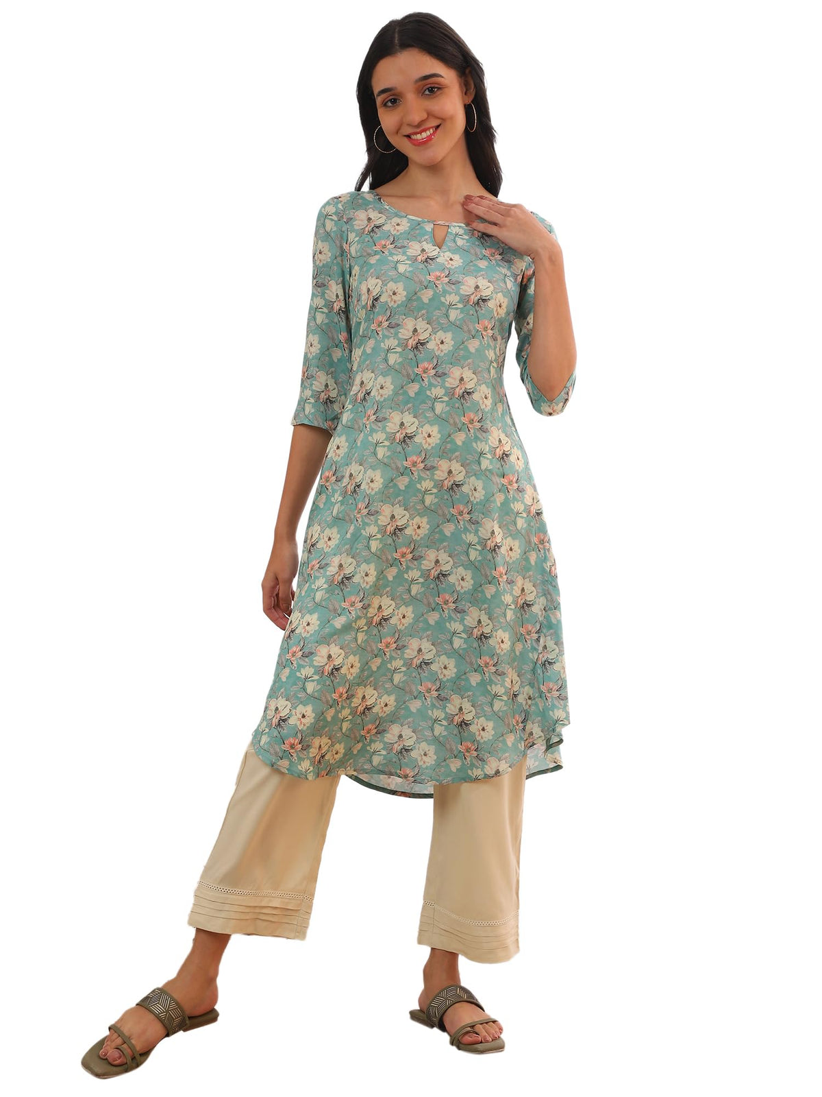 Aurelia Womens Blue Printed A-Line Kurta (Size: 2XL)-A15591-508943