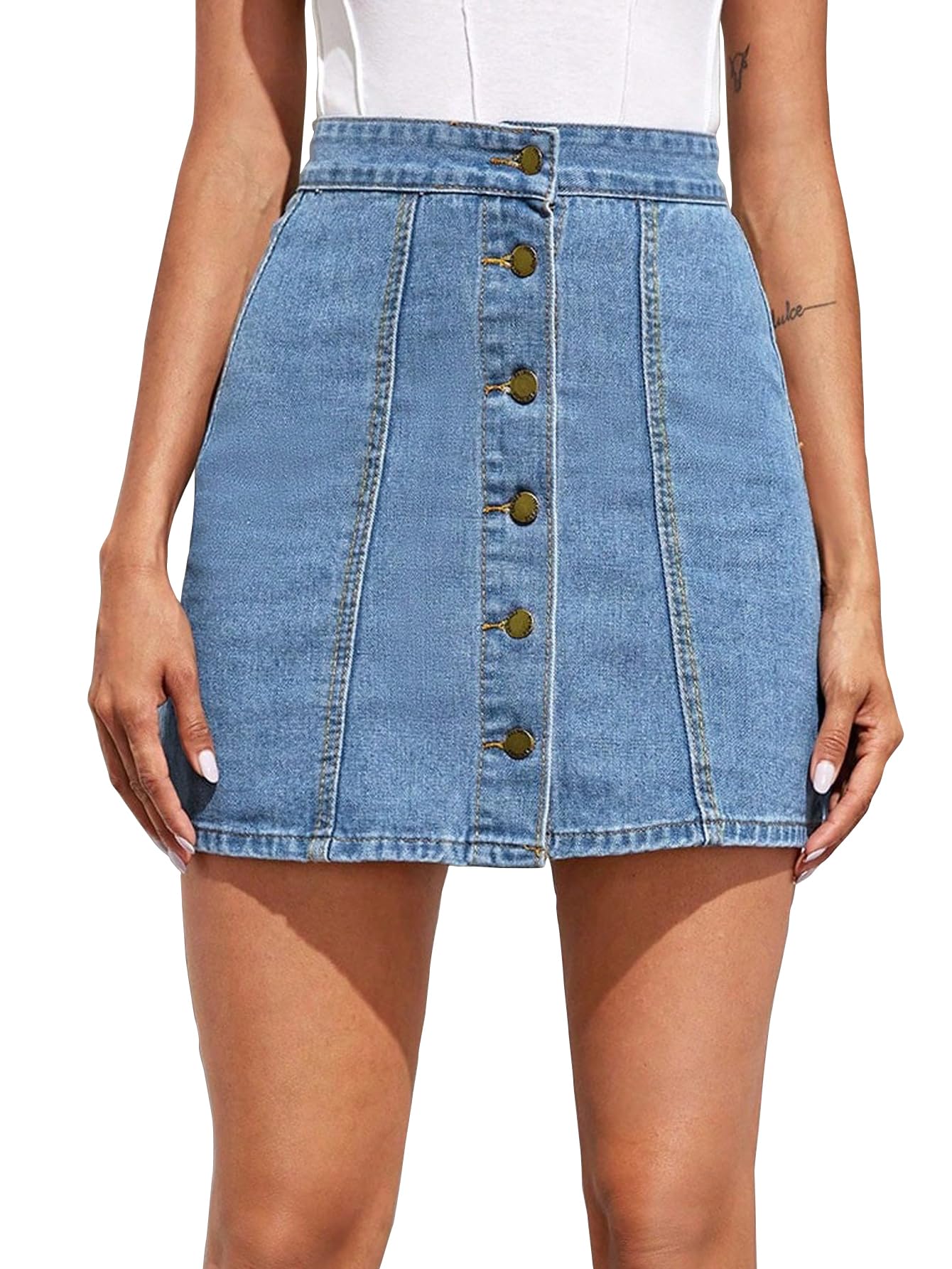 Sugathari Womens Casual Denim Light Blue Skirt  High Waist, A-Line, Mini Length Without Pockets | Stylish Everyday Wear (Skirts