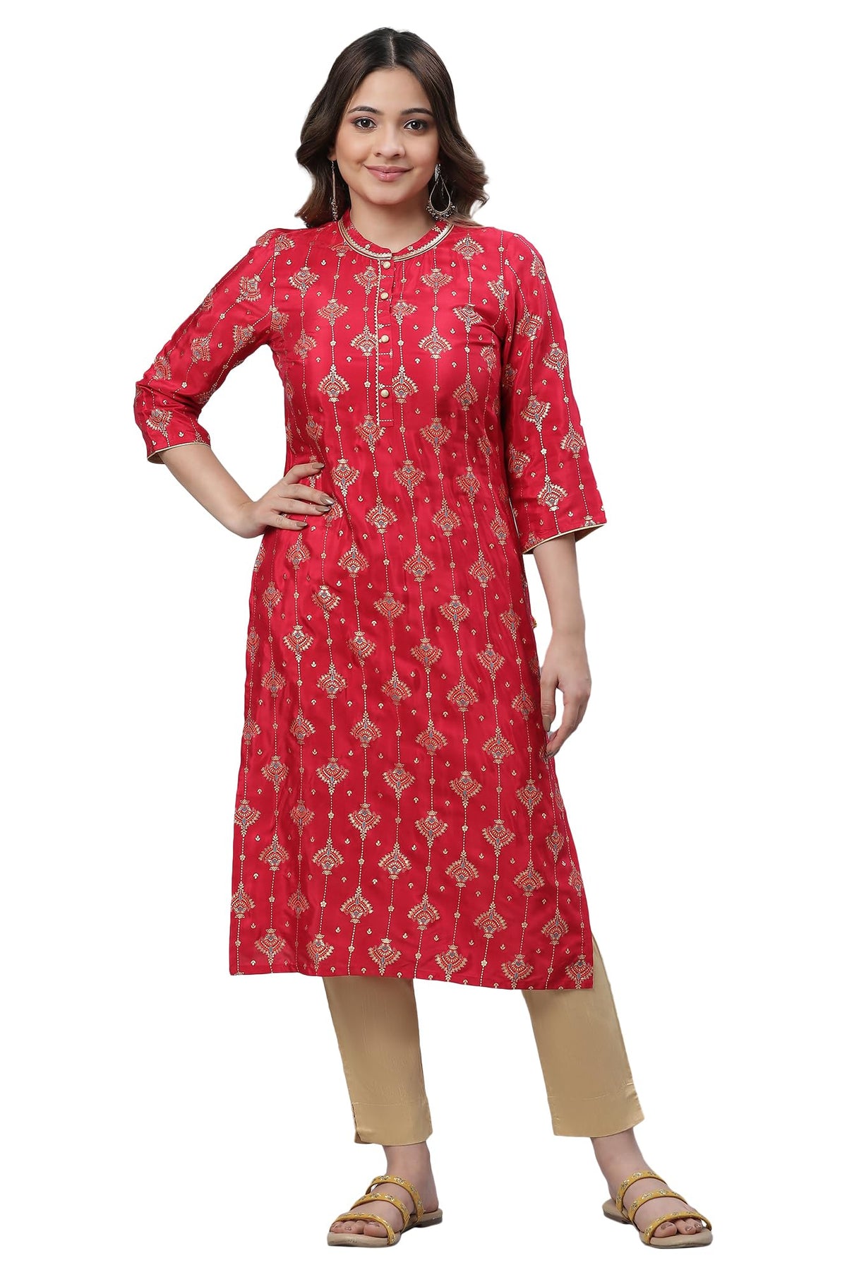 Aurelia Womens Barberry Ornamental Printed Shantung Straight Kurta_23AUA14682-507528_XS