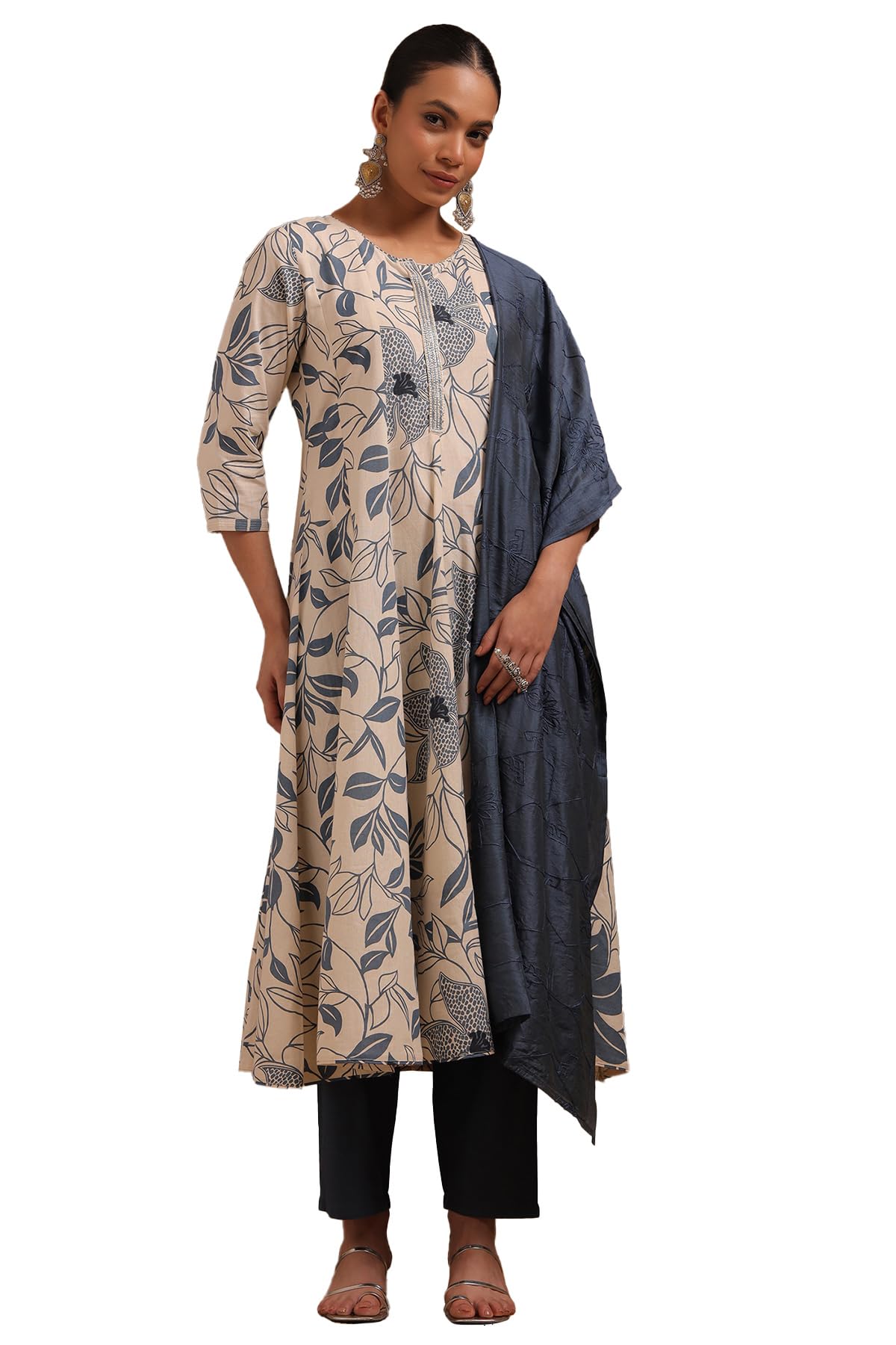 Soch Women Cotton Flex Botanical Print Suit Set with Cutdana