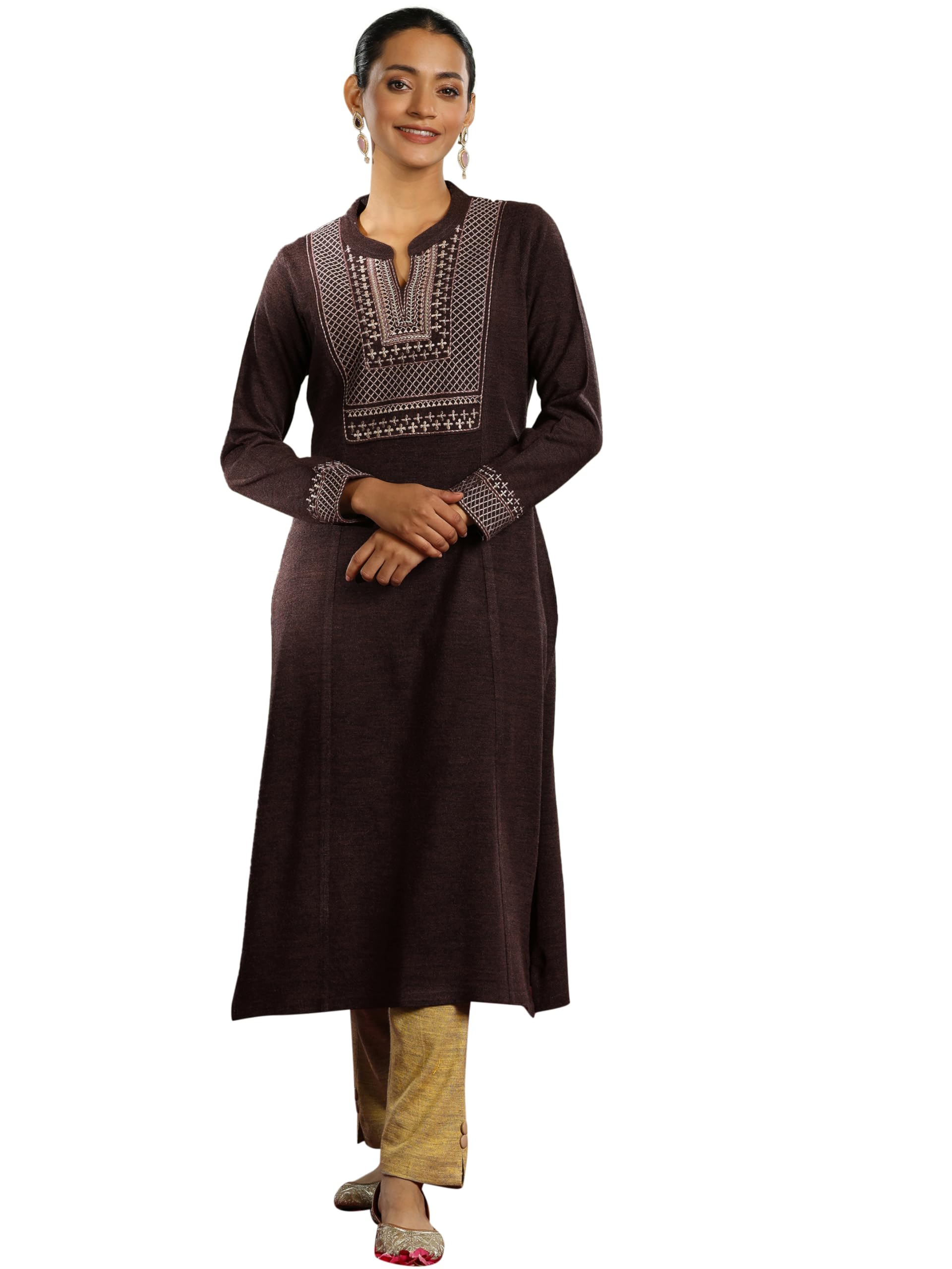 Libas WomenS Wool Yoke Design Straight Kurta (58149W Brown