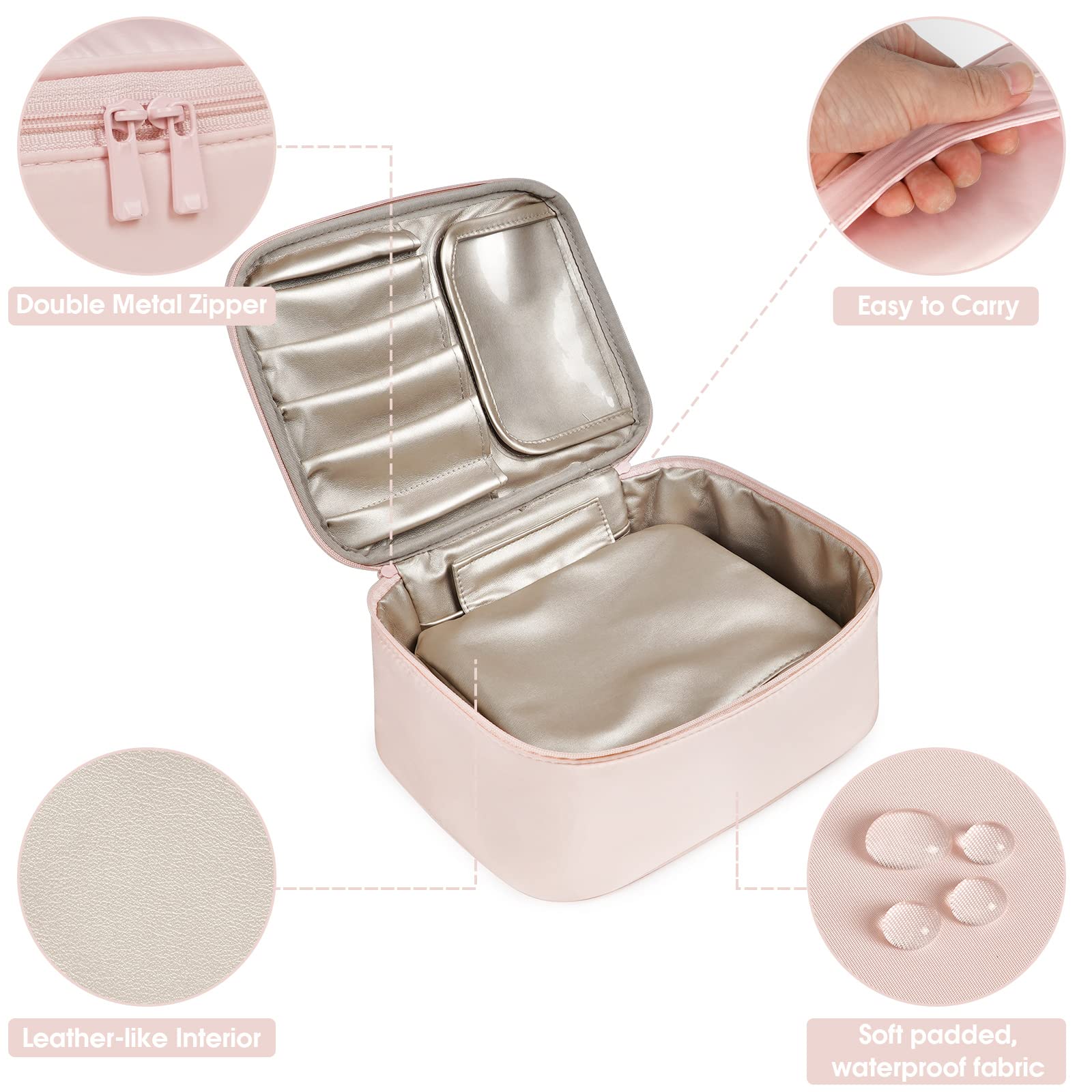 Narwey Travel Makeup Bag Large Cosmetic Bag Make up Case Organizer for Women