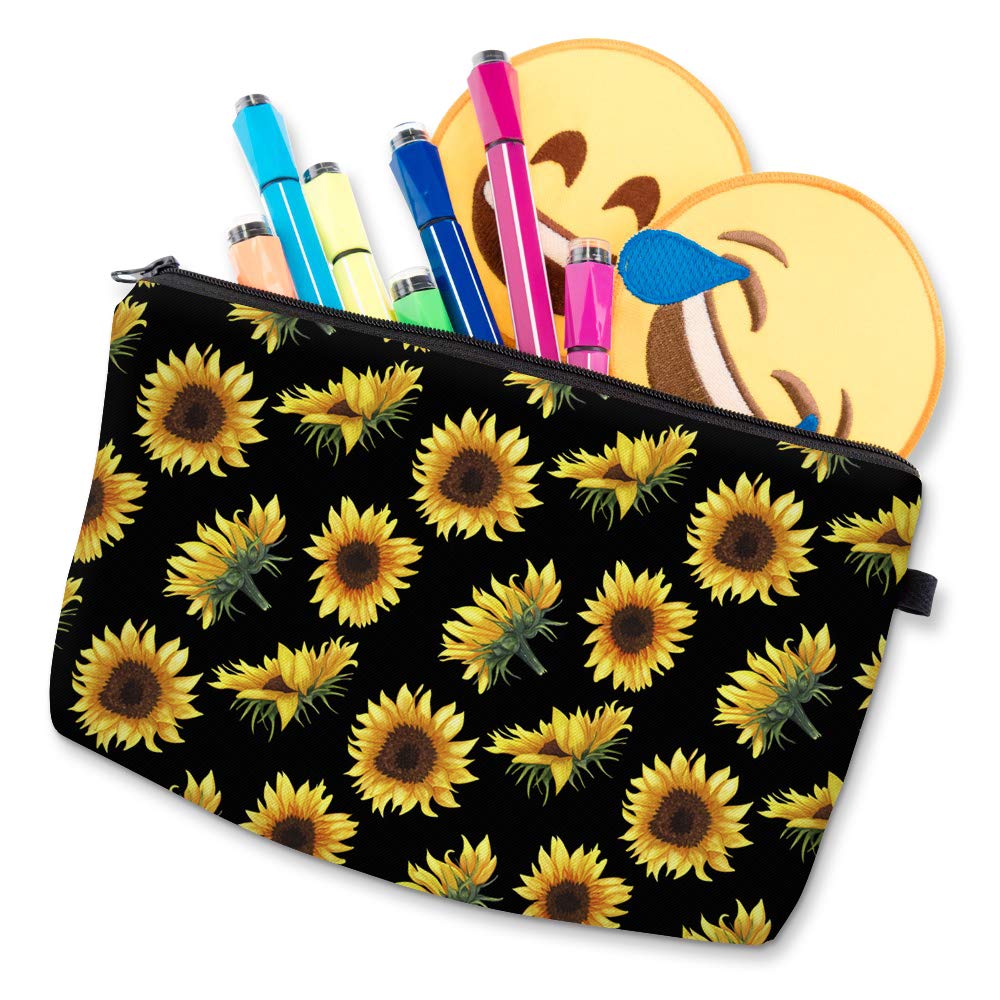 Deanfun Cosmetic Bag for Women, Sunflower Flowers Waterproof Makeup Bags Roomy Toiletry Pouch Travel Accessories Gifts 52355