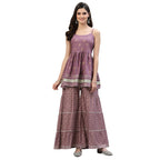 Stylum Women'S Gold Printed Rayon Short Kurti And Sharara Set (Mauve)