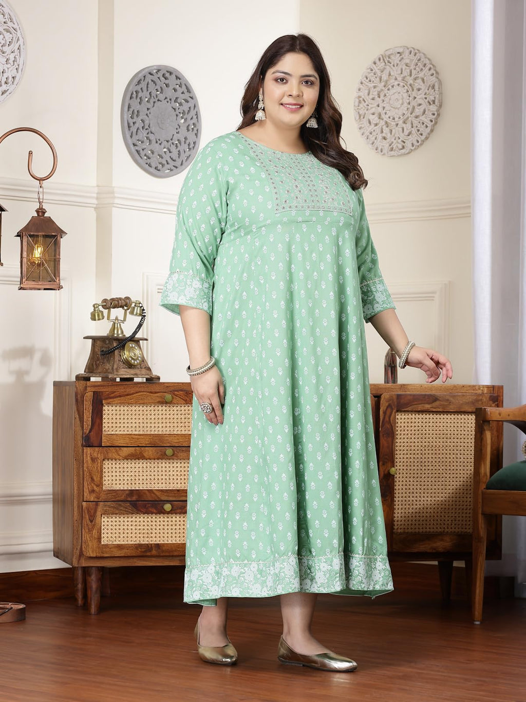 Stylum Plus Size Women Printed & Embroidered Rayon Anarkali Kurta