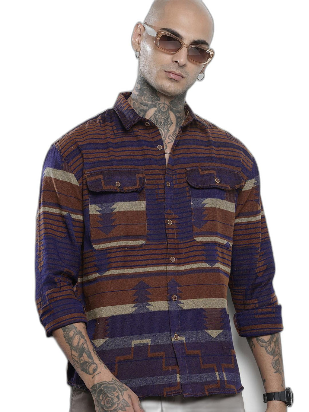 The Indian Garage Co Mens Relaxed Fit Geometric Print Resort Wear Sweater