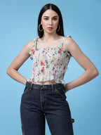 OOMPH! Sleeveless Floral Crop Tops for Women Western, Green - mt605