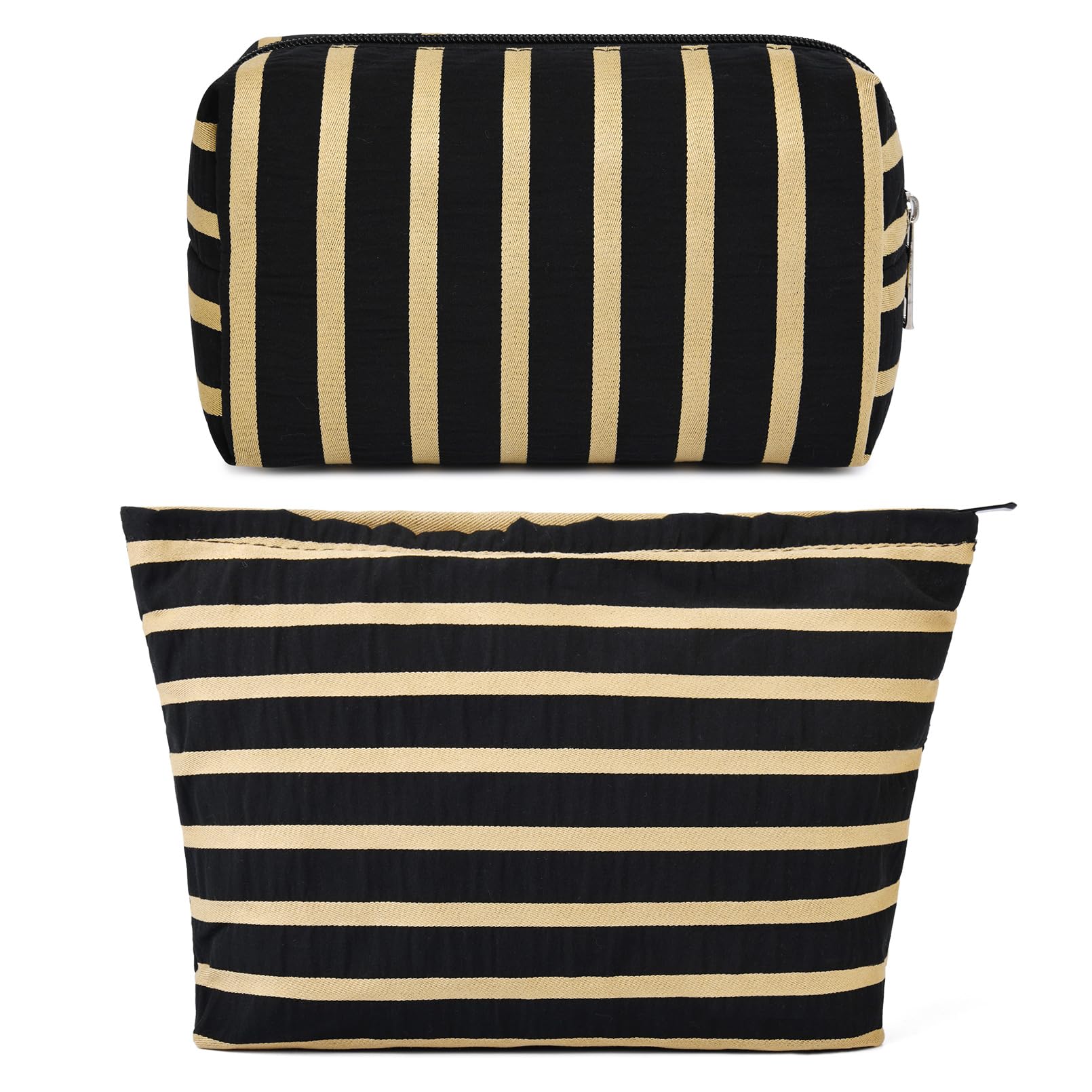SOIDRAM 2 Pieces Makeup Bag Large Stripe Cosmetic Bag Capacity Canvas Mix Travel Toiletry Bag Organizer Cute Makeup Brushes Aest