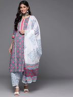 ANNI DESIGNER Womens Cotton Blend Straight Printed Kurta with Pant & Dupatta (Uvesh Grey_XXL_Grey_XX-Large)