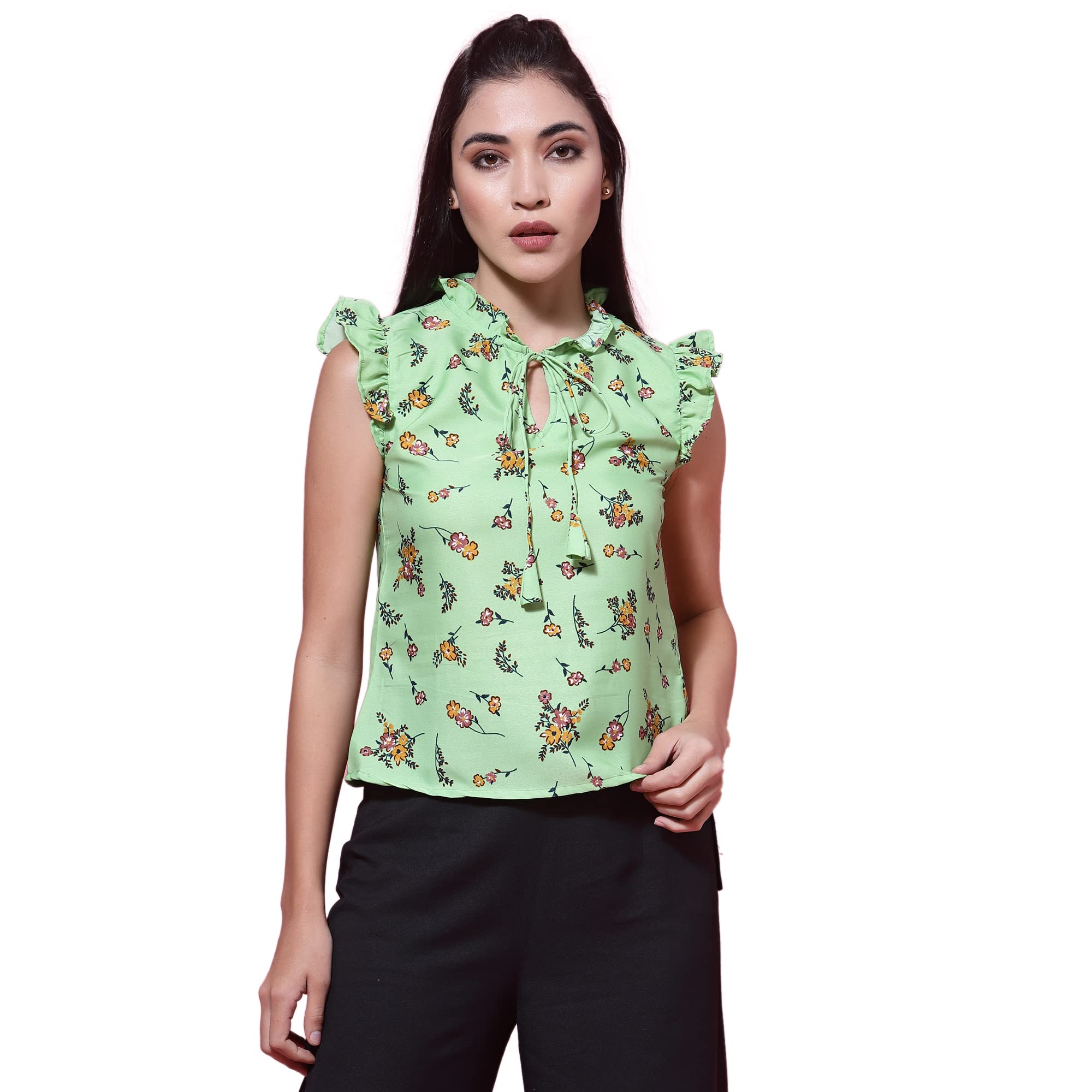 OOMPH! Sleeveless Tops for Women, Green - mt475