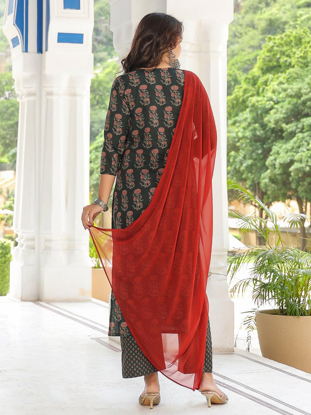 ANNI DESIGNER Womens Cotton Blend Printed Straight Kurta with Pant & Dupatta (Dini Green_XXL_Green_XX-Large)