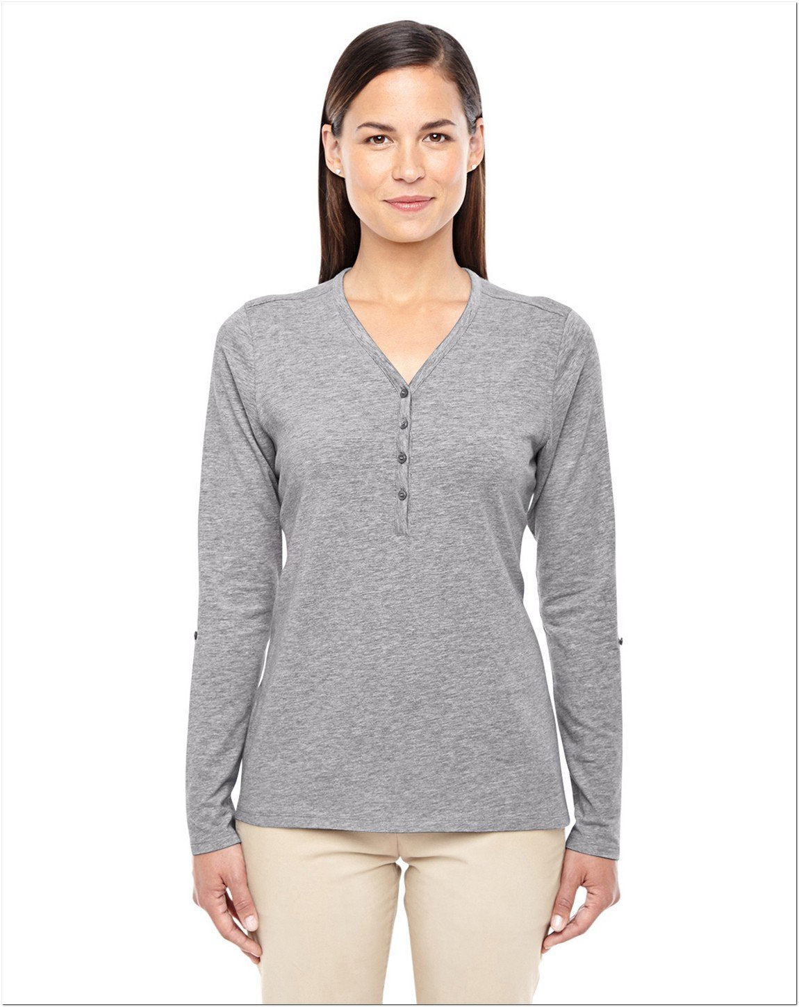 Ladies Perfect FitY-Placket convertible Sleeve Knit Top - WHITE - XS(D0102H7YEIP)