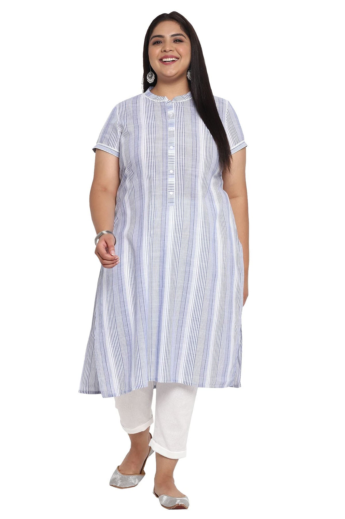 Aurelia WomenS Cotton Striped Regular Kurta (21Aua12365Ss-702181_Blue_S)