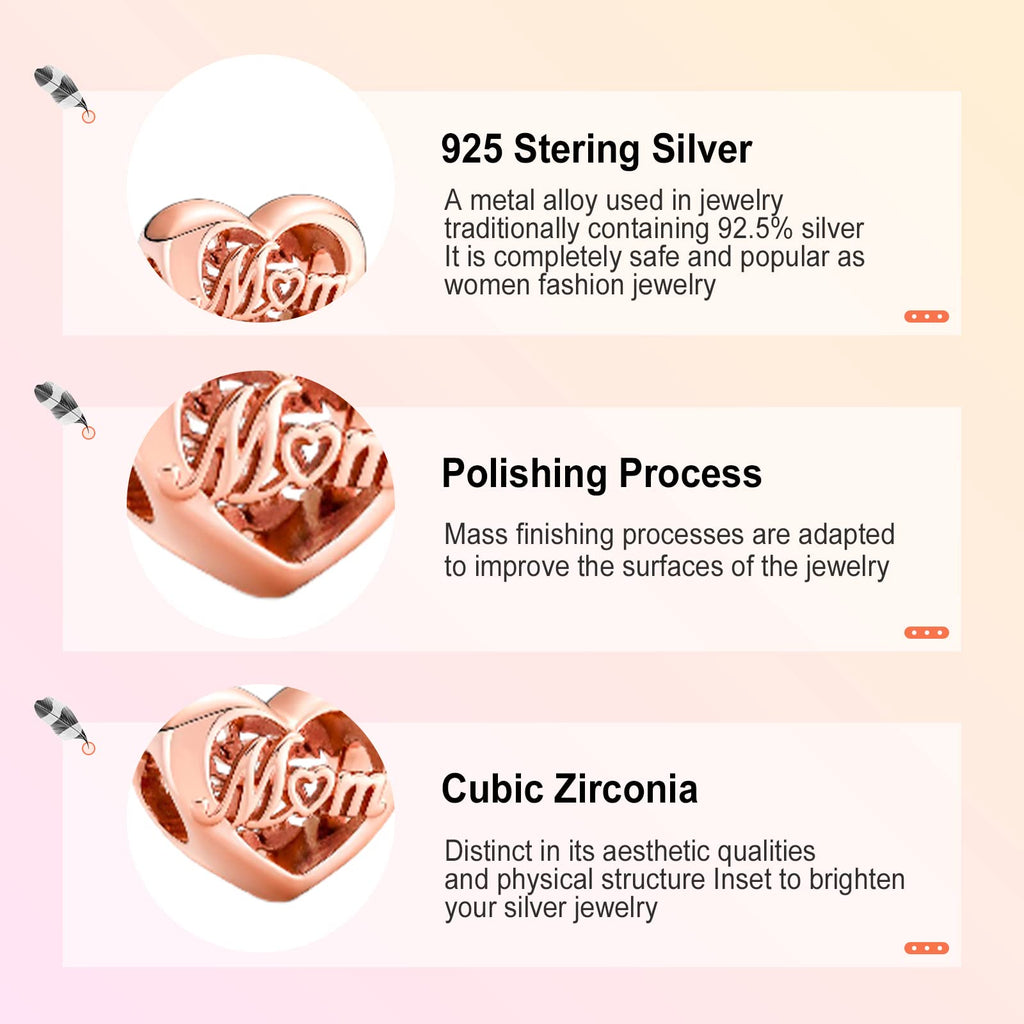 Annmors Jewelry Love Mom Charms in 925 Sterling Silver Beads for Women's Bracelets & Necklaces Gifts for Christmas Halloween Val