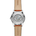 Fossil Men's Townsman Automatic Stainless Steel and Leather Three-Hand Skeleton Watch, Color: Silver, Luggage (Model: ME3154)