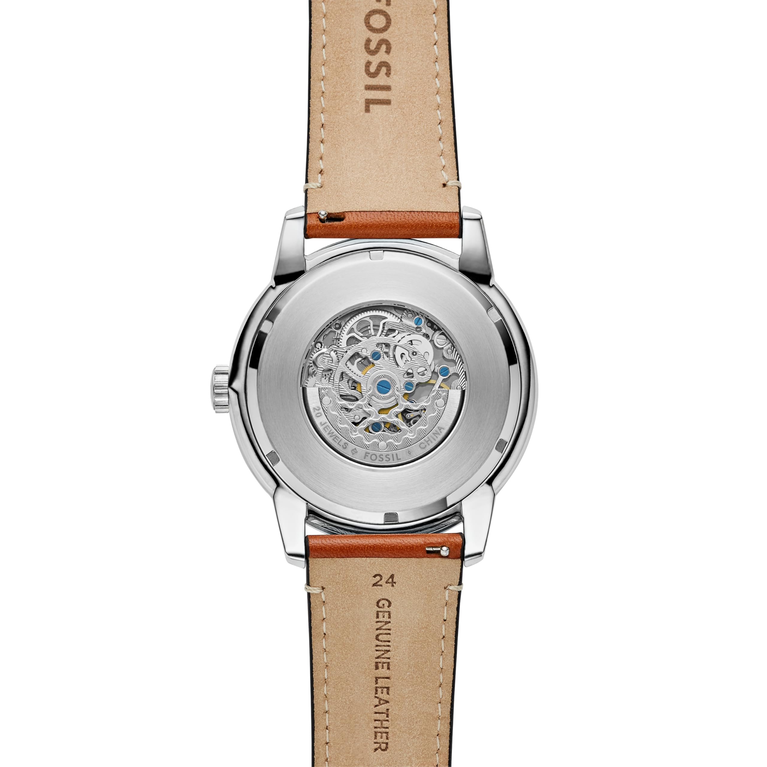 Fossil Men's Townsman Automatic Stainless Steel and Leather Three-Hand Skeleton Watch, Color: Silver, Luggage (Model: ME3154)
