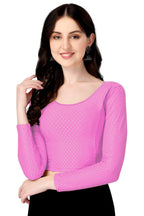 Shiv Textiles Round Neck Dobby Cotton Lycra Stretchable Elbow Sleeve Readymade Saree Blouse For Women Stylish (Pinkover Size Ful