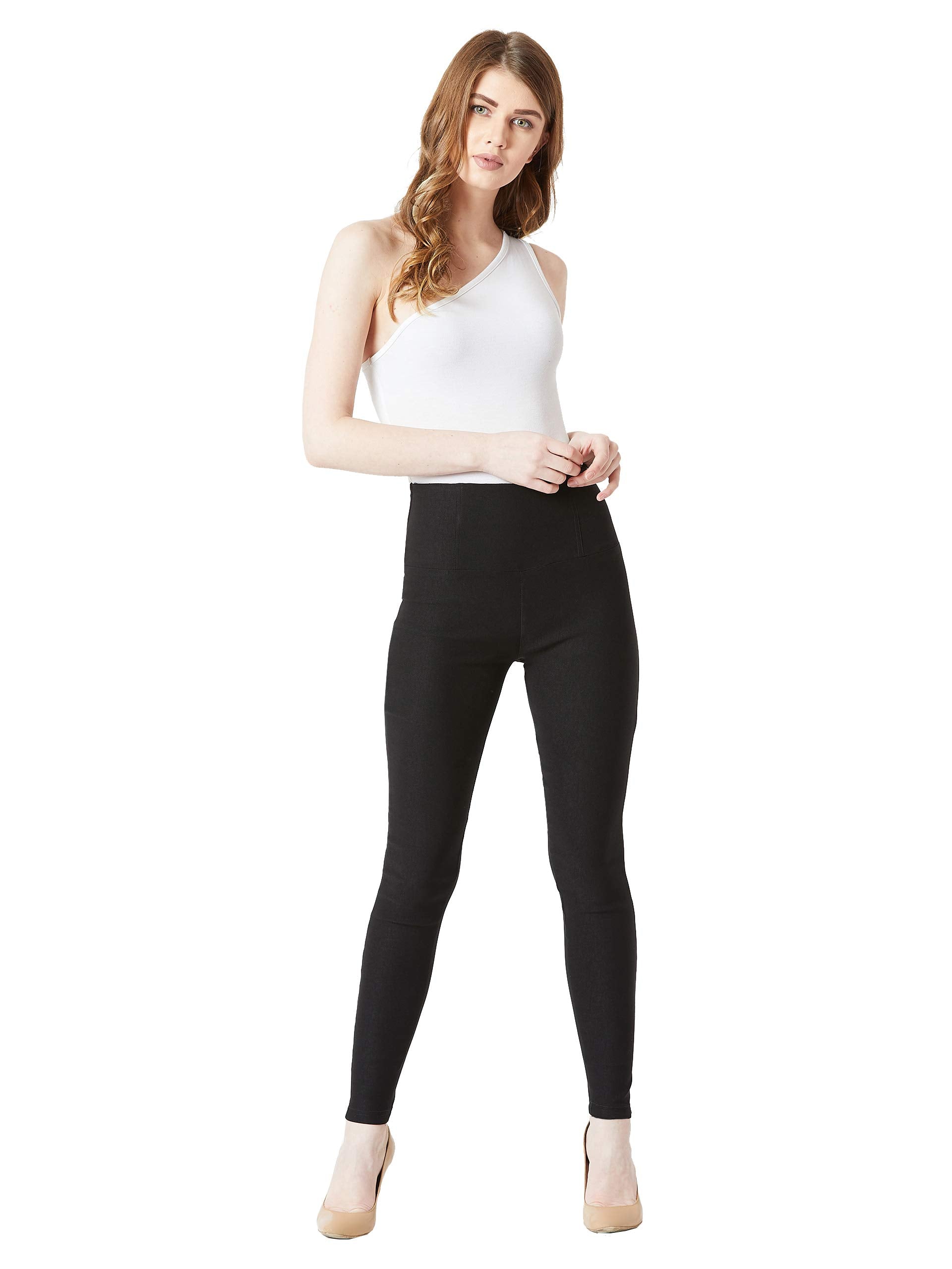 Miss Chase WomenS Black Skinny High Waist Jeggings(Mcss19Bt02-61-62-02,Black,X-Small)