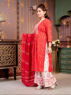Aarika Girls Ethnic Wear Red Colour Bandhani Print Embroidey Rayon Kurti-8-15 Years (Kurti-Tr-242)
