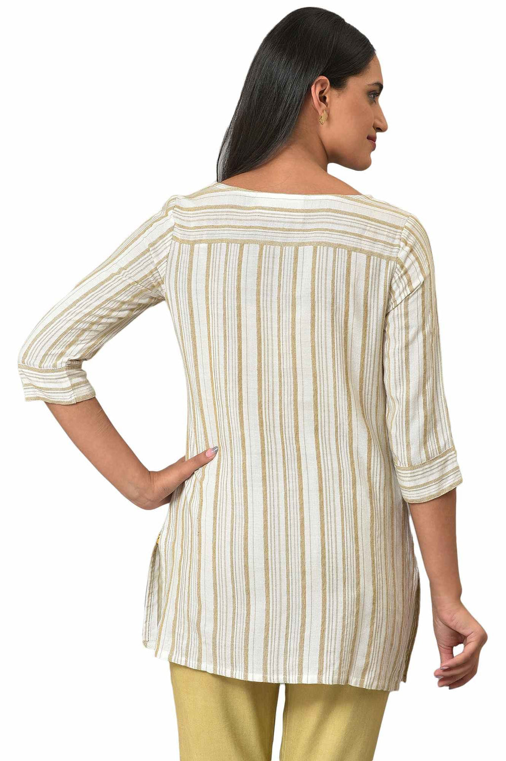 Aurelia Women'S Rayon Regular Beige Yarn-Dyed Kurti