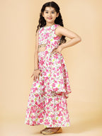 A.T.U.N. (All Things Uber Nice) A.T.U.N. Girls Ethnic Wear Sharara | Floral Fuchsia Printed Kurta With Sharara Set For Girls