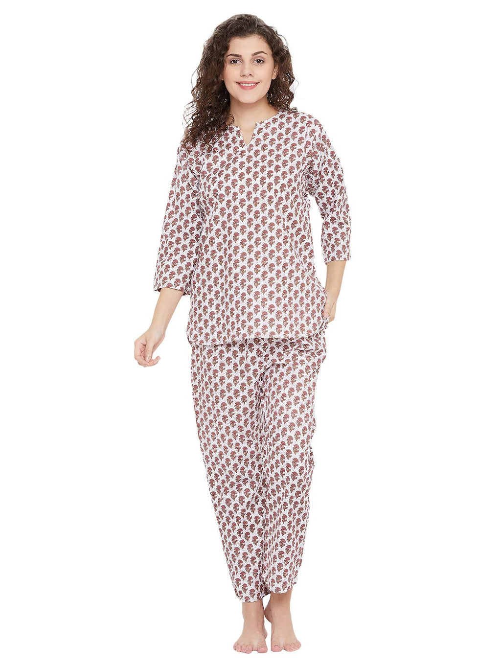 Clovia WomenS Cotton Pretty Florals Top & Pyjama (Ls0514P06_Brown_3Xl)