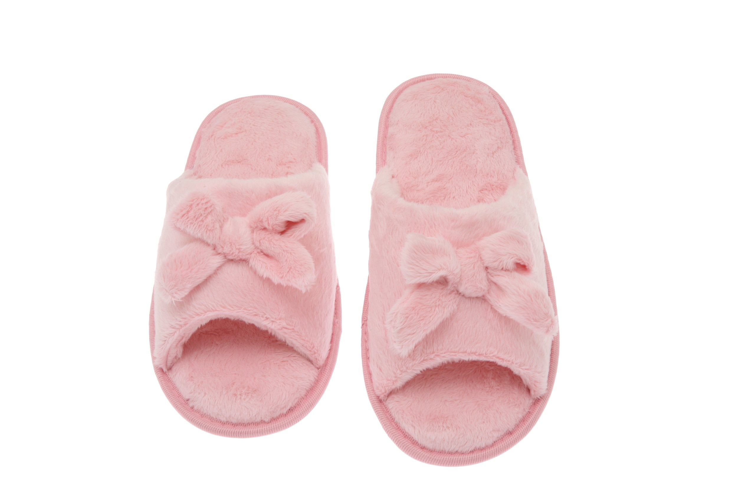 Living Health Products W1-10-pink-5-6 Womens Memory Foam House Slippers - Open Toe coral fleece slipper with butterfly tie  pink