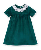 Lace Detailed Velvet A-Line Drrss Green