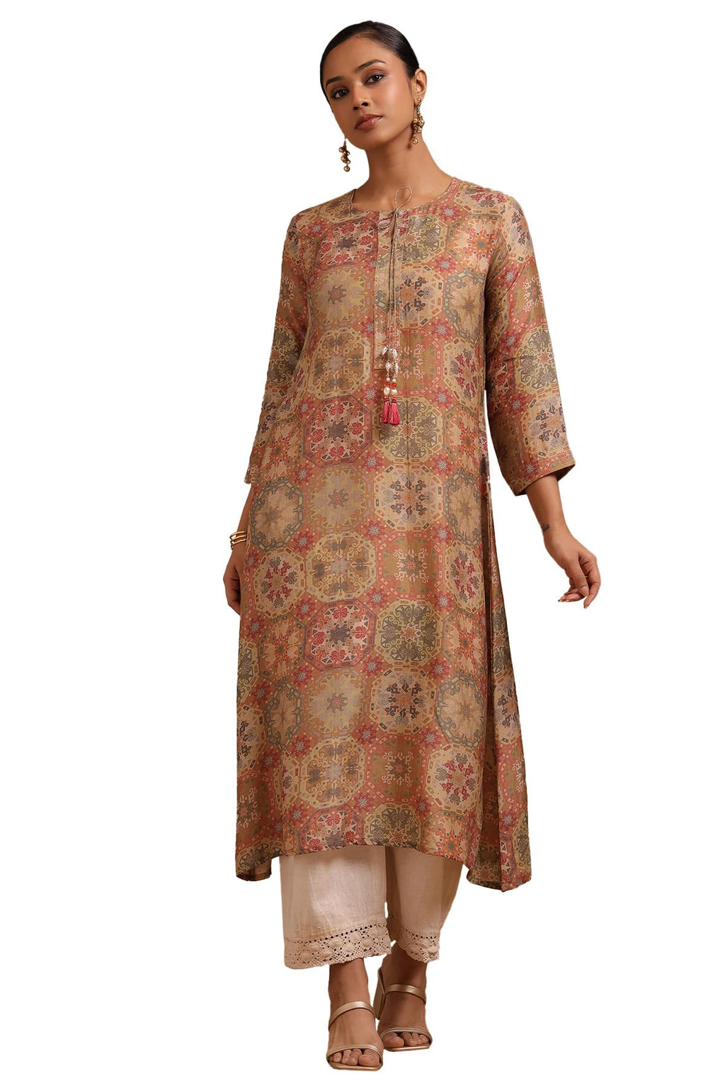 Soch Women Silk Berry Ethnic Motifs Kurta with Tassels