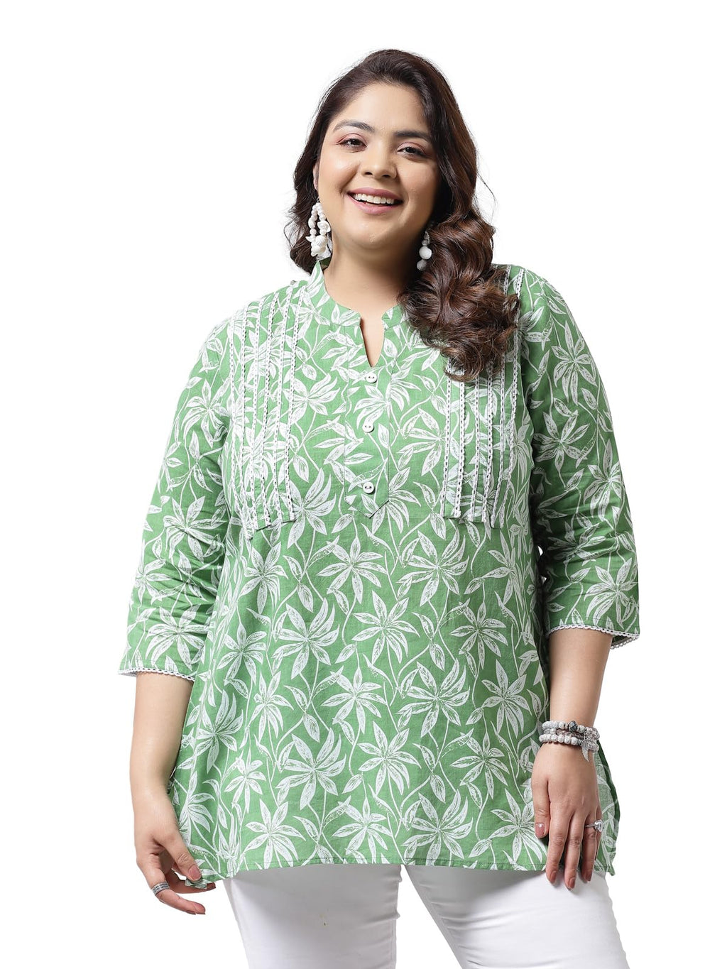 Stylum Womens Plus Size Tropical Printed Cotton Empire Top