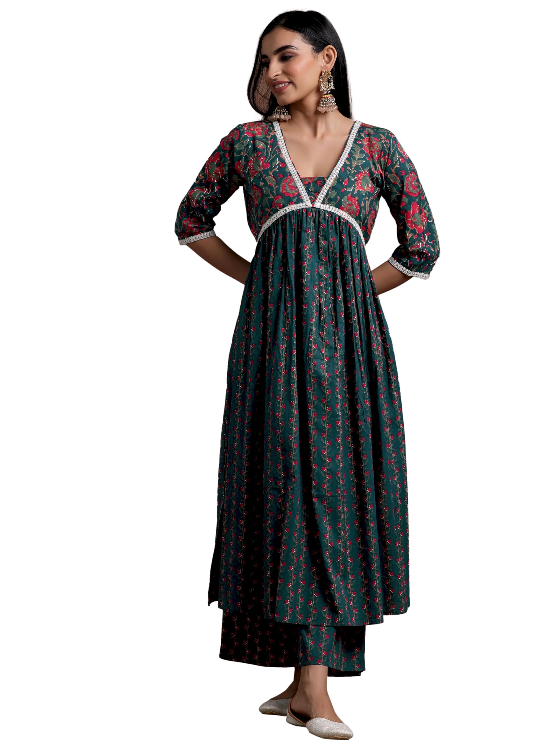 Libas Women Cotton Blue Printed A-Line Kurta With Palazzos, Xs