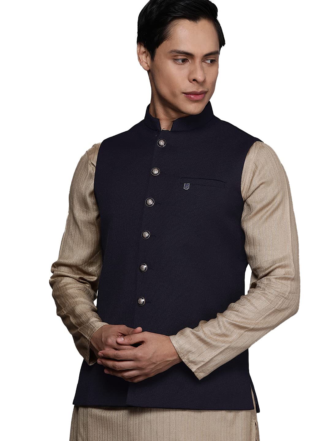 Manyavar Mens Nehru Jacket Blue_M