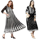 Gosriki Women'S Chikankari Embroidered Kurti Combo Pack Of 2 (Stho Black & Kari Black-Gs_Xxl_Multi_Xx-Large)