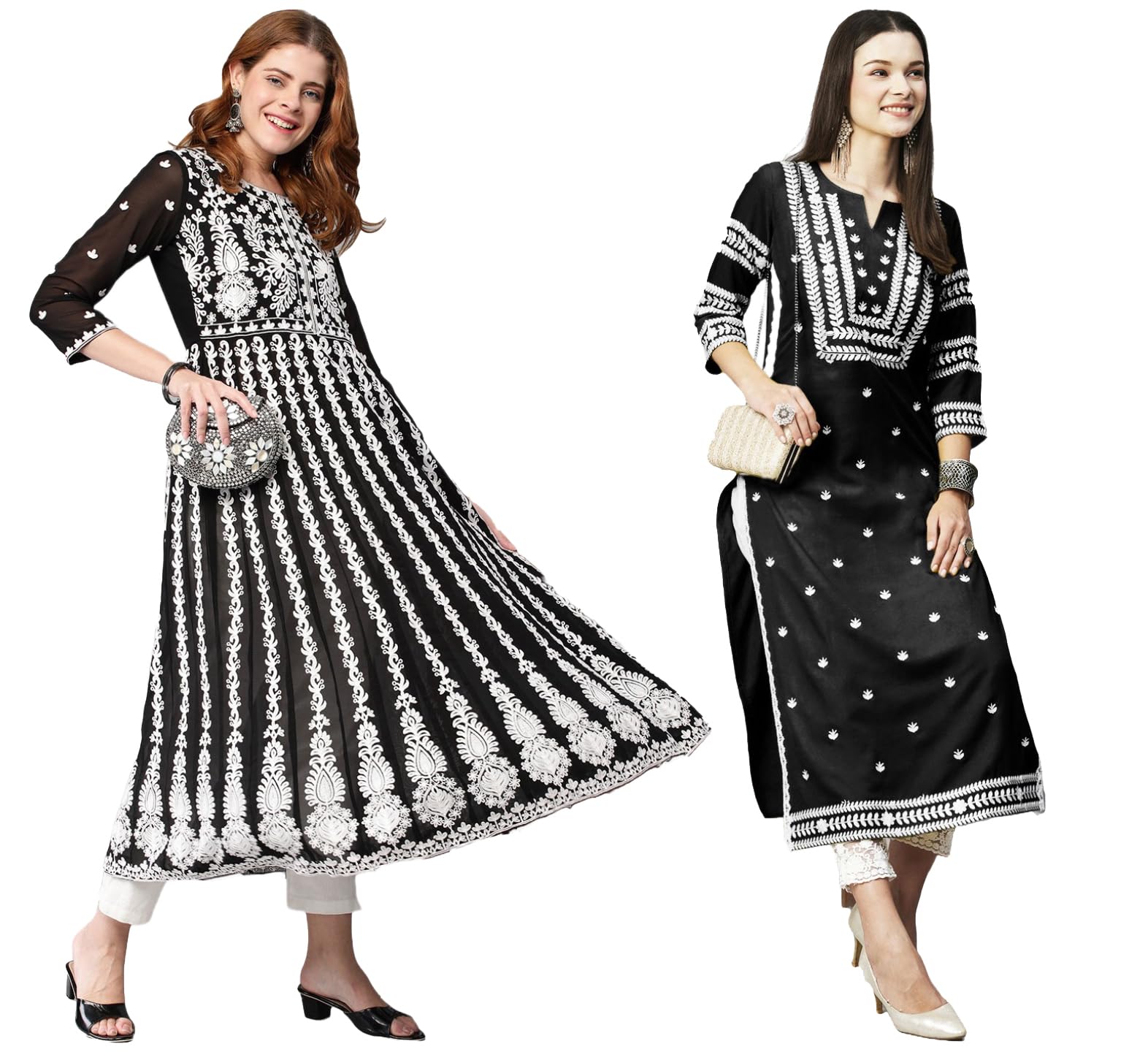 Gosriki Women'S Chikankari Embroidered Kurti Combo Pack Of 2 (Stho Black & Kari Black-Gs_Xxl_Multi_Xx-Large)