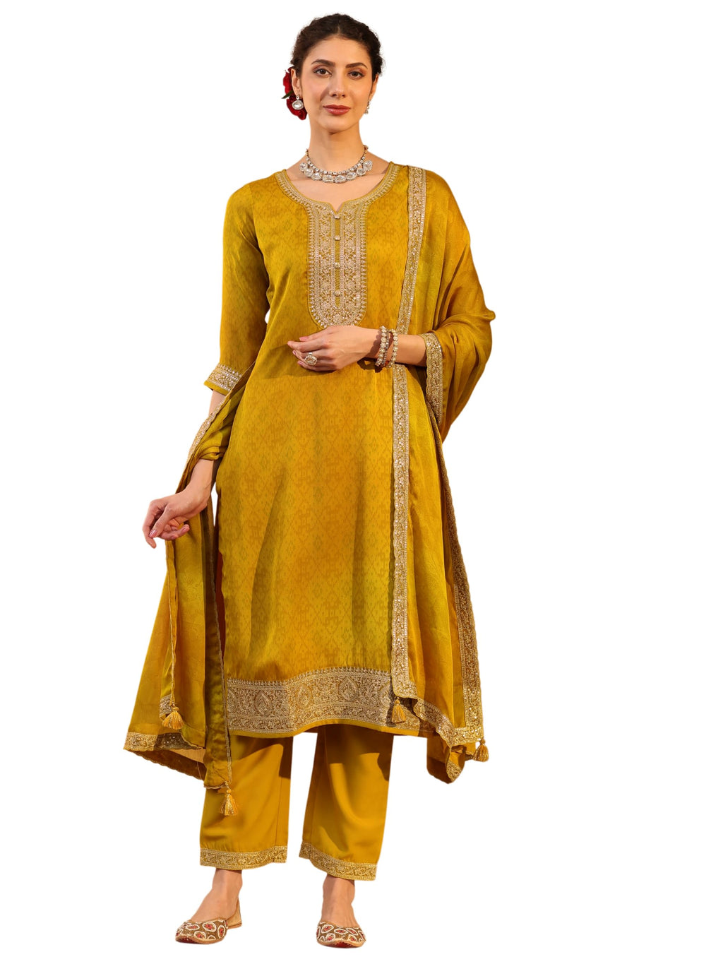 Libas Printed Chiffon Straight Kurta With Trousers and Dupatta-93077XXL