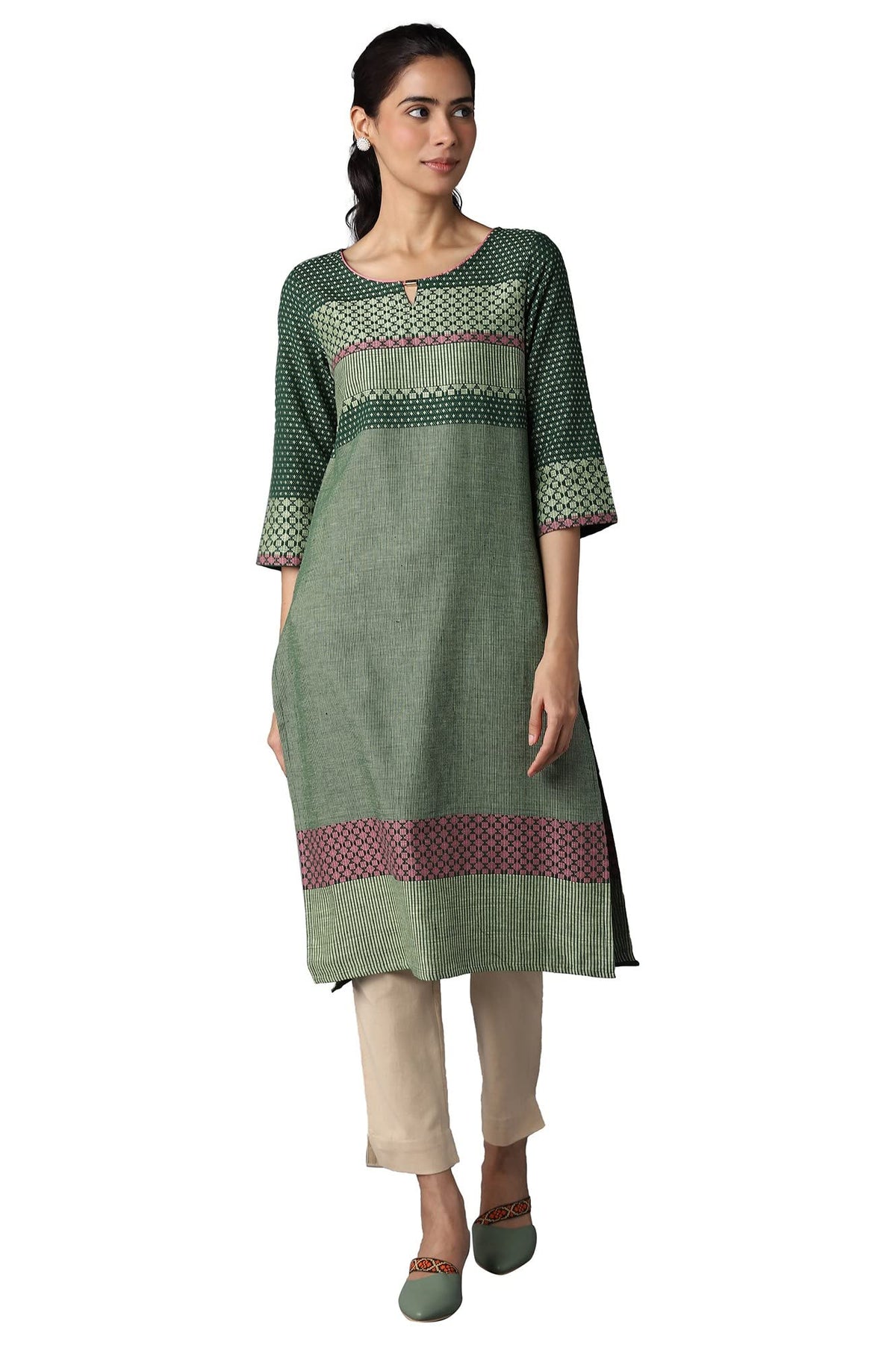 Green Dobby Ethnic Kurta