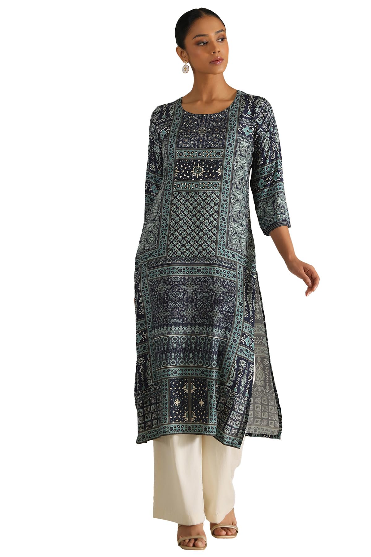 Soch Women Muslin Paisley Print Kurta with Beads and Stones