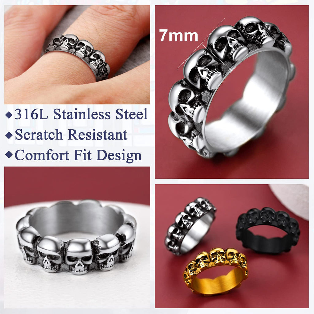 FaithHeart Punk Biker Skull Rings Male Gothic Jewelry Retro 7mm Band Cool Thumb Rings Halloween Party Accessories