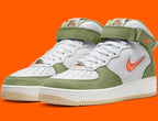 Nike mens Air Force 1 Mid Qs, White/Oil Green/Sail/Total Ora, 8.5