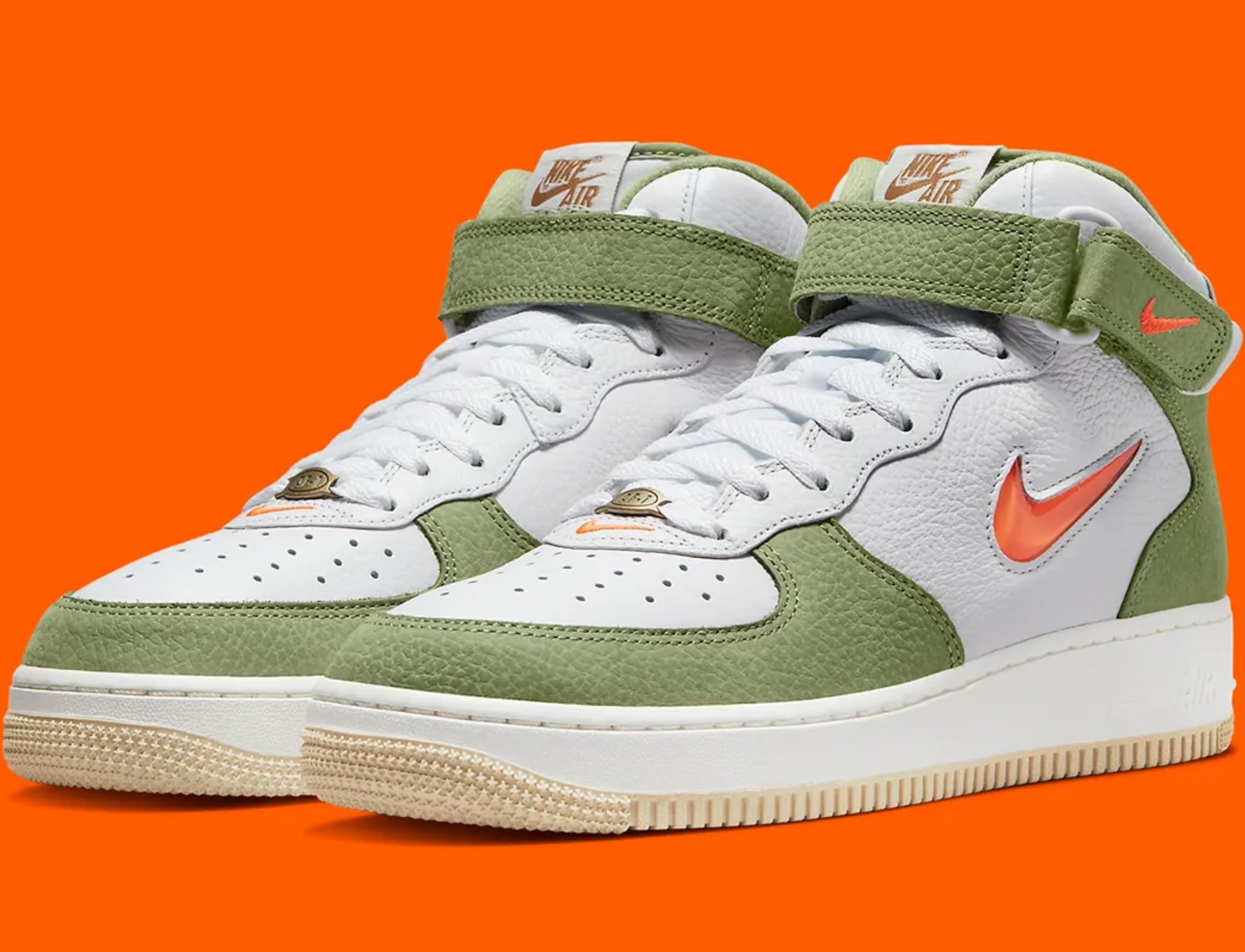 Nike mens Air Force 1 Mid Qs, White/Oil Green/Sail/Total Ora, 8.5