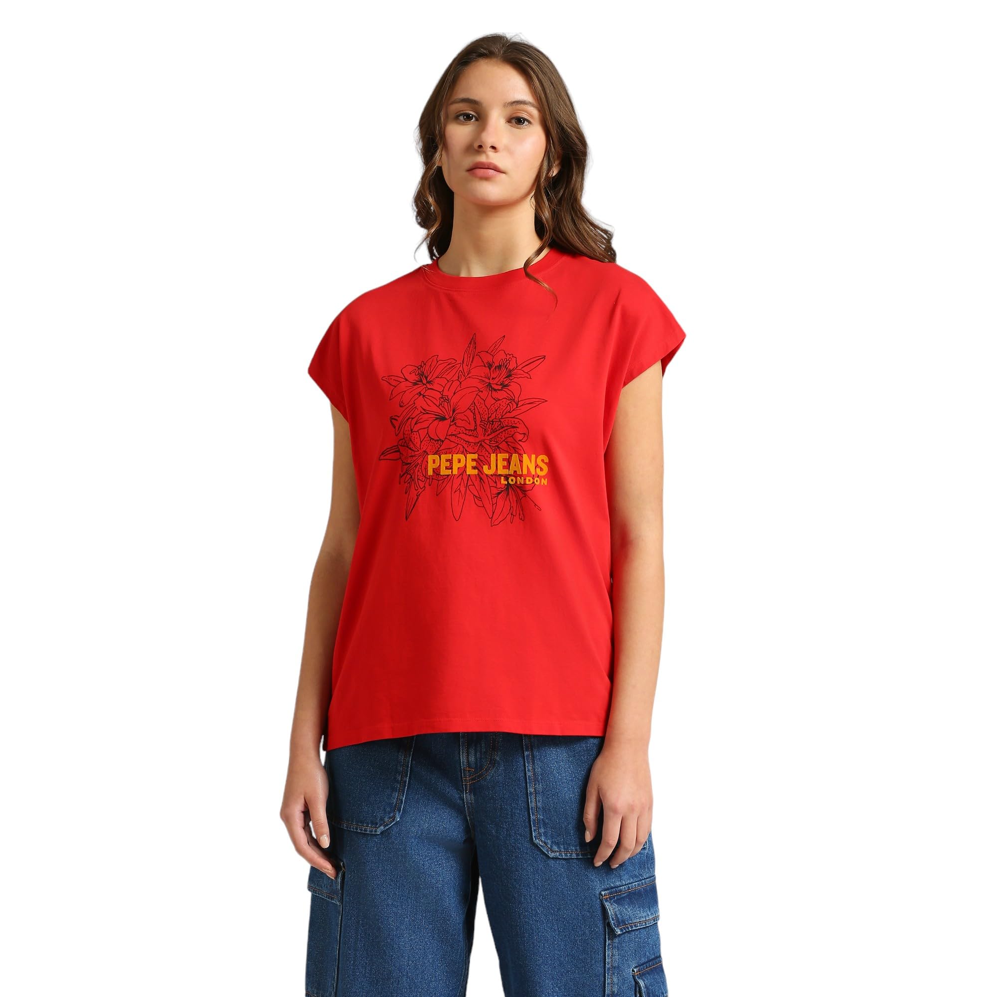 Pepe Jeans WomenS Floral Oversized Fit T-Shirt (Pl505925_Red