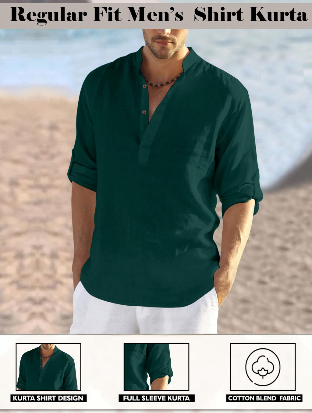 Finivo Fashion MenS Cotton Blend Solid Full Sleeve Combo Short Kurta Shirt