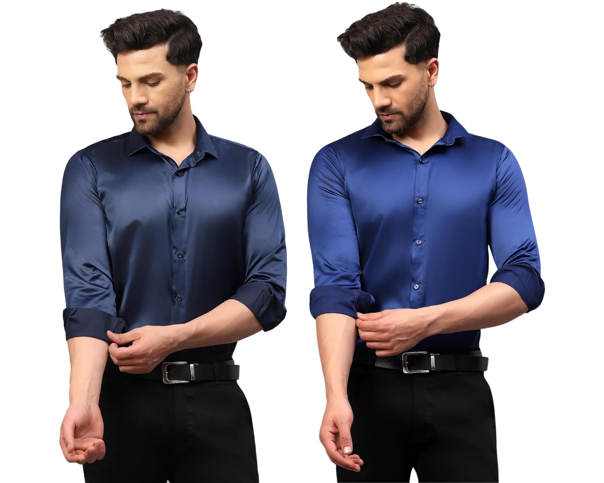Deelmo Combo Of MenS Stylish Solid Satin Casual Shirt For Men Full Sleeves| Poly Satin Silk Shirt Pack Of 2