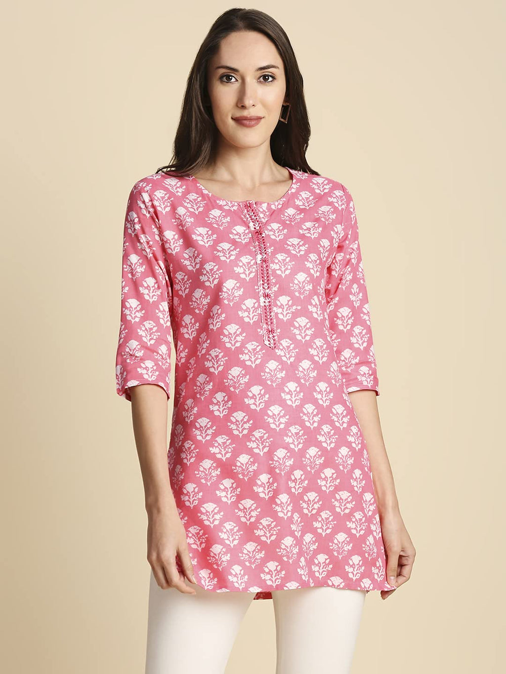 Anubhutee WomenS Rayon Printed Straight Kurti Pink