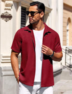 CB-COLEBROOK Mens Waffle Knit Shirt Short Sleeve Button Down Shirts Casual Beach Vacation Shirts Latest Textured Wrinkle Free Sh