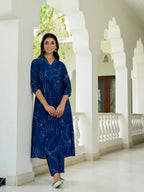 ANNI DESIGNER Women s Rayon Blend A-Line Print Kurta with Pants, Blue, L