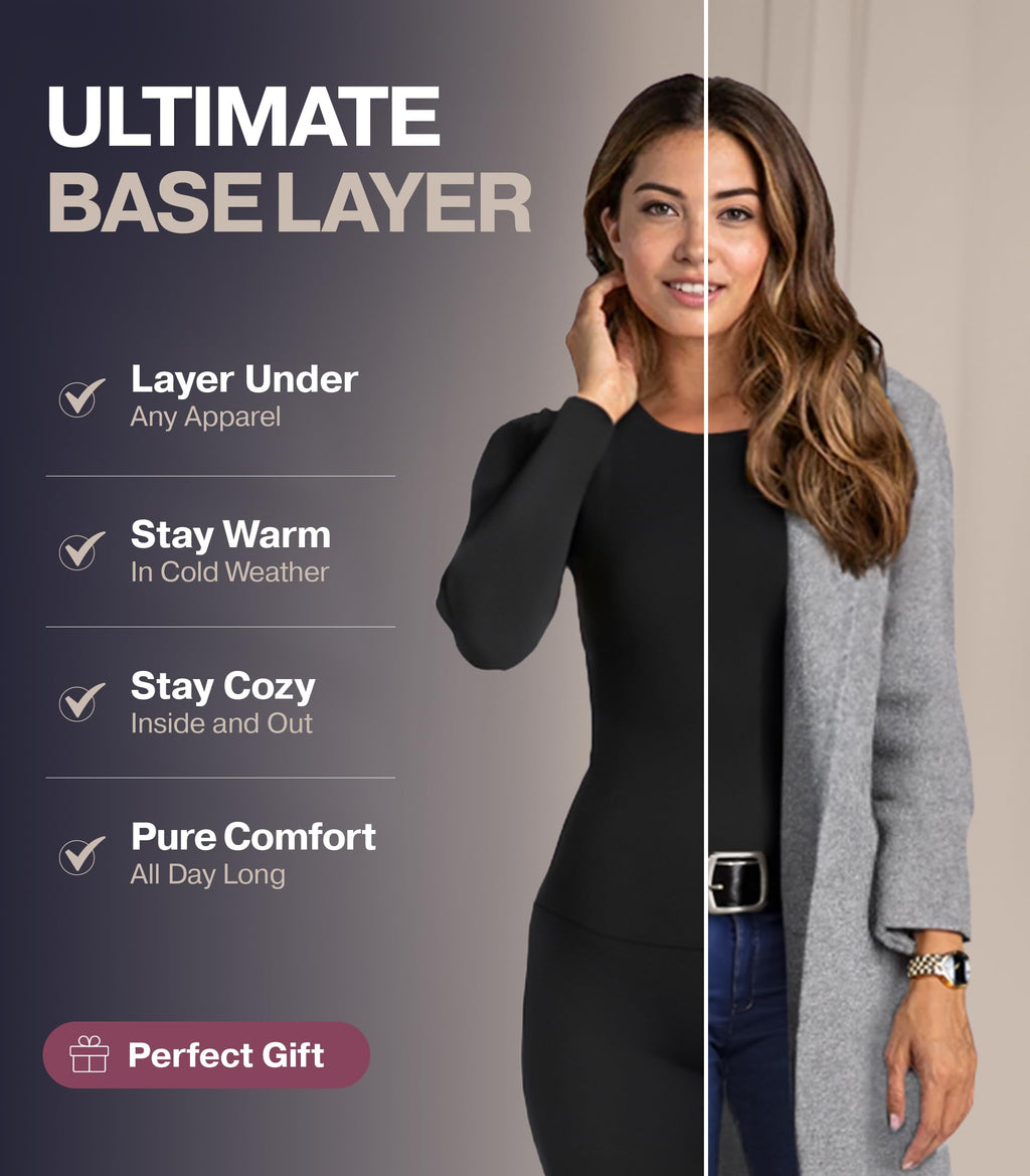 Thermajane Long Johns Thermal Underwear for Women Fleece Lined Base Layer Pajama Set Cold Weather (Large, Grey)