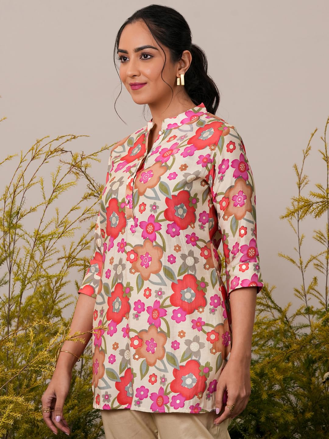 Libas WomenS Printed A-Line Kurtis (37075_Cream
