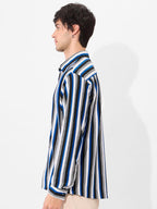 The Souled Store Stripes: Blue, White Men and Boys Long Sleeve Collared Neck Button Down Cotton Textured Shirts for Men