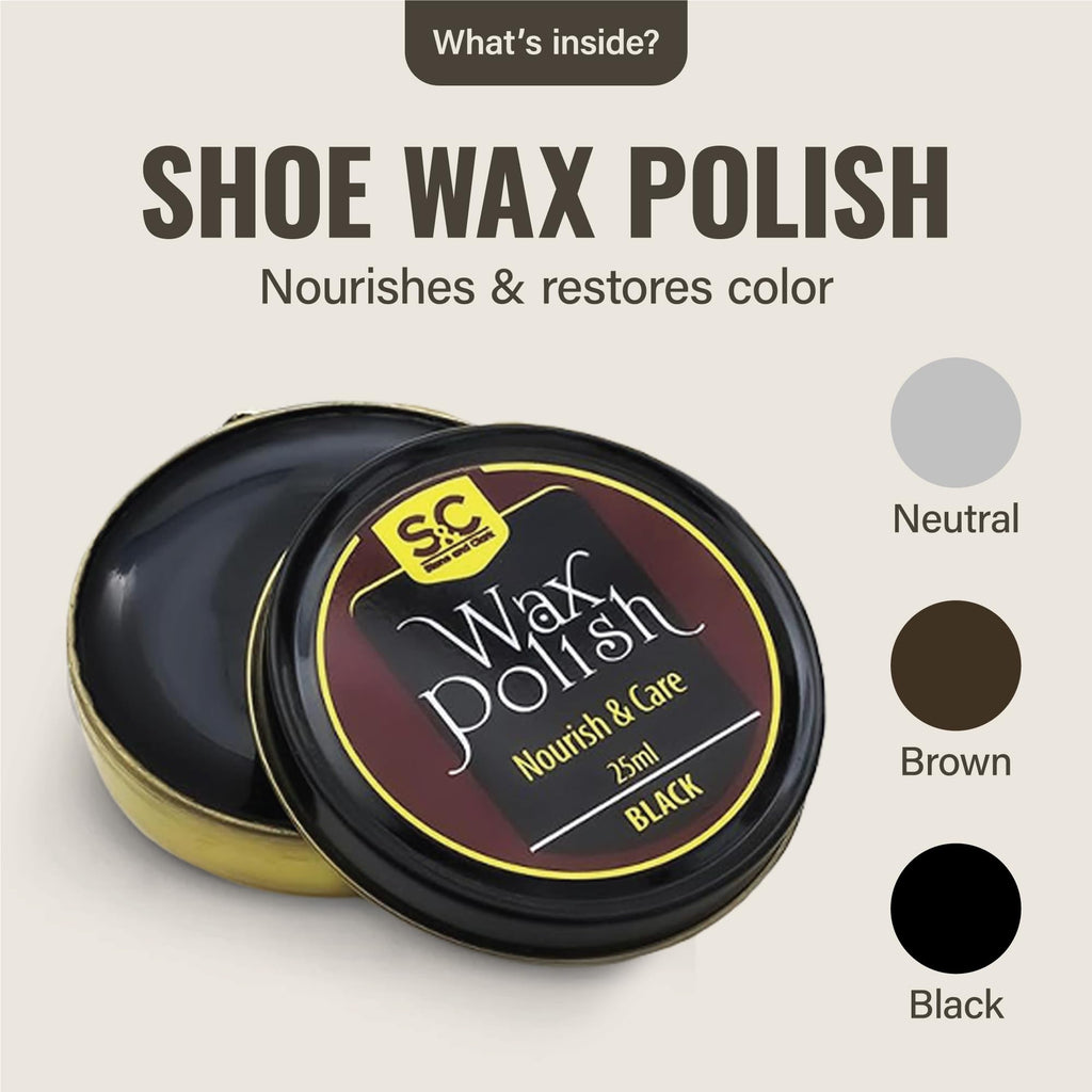 Stone & Clark 12PC Shoe Polish & Care Kit, Leather Shoe Shine Kit with Brown Wax, Shoe Brushes for Polishing, Shine Cloth & Shoe